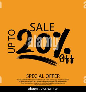 Sale Discount Tag 20% Percent Off Funny Black Typography Text on Yellow Background of an advertising campaign Stock Vector