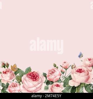 Hand drawn pink roses frame on pastel pink background vector Stock Vector
