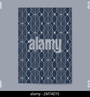 Golden geometric seamless pattern on a blue card Stock Vector