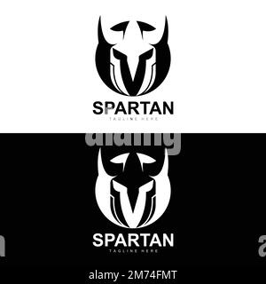 Spartan Logo, War Helmet Suit Vector, Barbarian Armor Icon, Viking, Gym Fit Design, Fitness Stock Vector