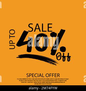 Sale Discount Tag 40% Percent Off Funny Black Typography Text on Yellow Background of an advertising campaign Stock Vector