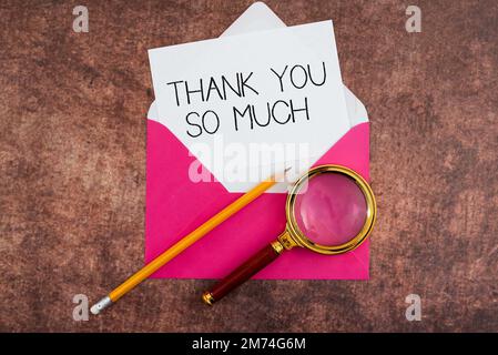Sign displaying Thank You So Much. Business concept Expression of Gratitude Greetings of Appreciation Stock Photo