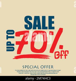 Sale Discount Tag 70% Percent Off Funny Typography Text Yellow Background Stock Vector