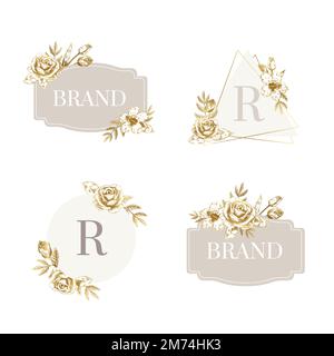 Hand drawn floral badges vector set Stock Vector