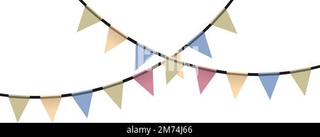 pastel colored bunting garlands isolated on white background, vector illustration Stock Vector