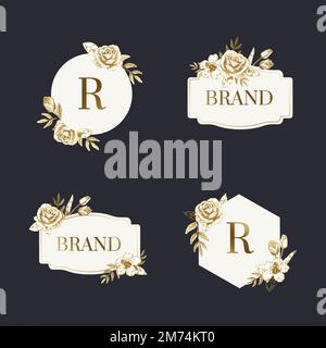 Hand drawn floral badges vector set Stock Vector