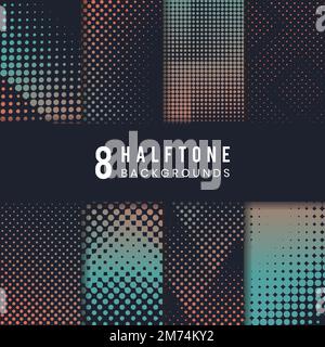 Green and orange halftone background vector set Stock Vector