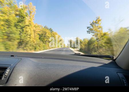 View from the top of a car driving down a motorway Stock Photo