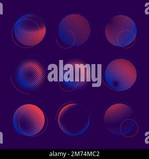 Blue and pink halftone badge vector set Stock Vector