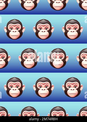 Funny cartoon monkey faces, seamless vector pattern Stock Vector