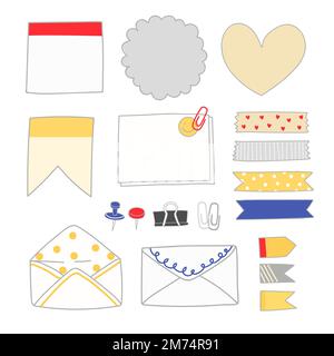 Note papers and office supplies doodle vector set Stock Vector