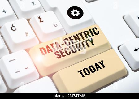 Sign displaying Data Centric Security. Business overview involves the retrieved values from the database by the web Stock Photo