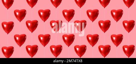 Many heart-shaped balloons on pink background. Patter for Valentine's Day Stock Photo