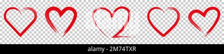 Red brush painted inkheart. Design can use for web and mobile app. Vector illustration isolated on transparent background Stock Vector