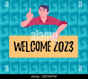 Text showing inspiration Welcome 2023. Business idea New Year Celebration Motivation to Start Cheers Congratulations Stock Photo