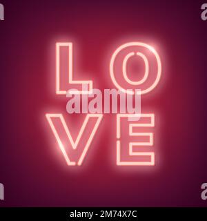 Neon light love word on red background Stock Vector
