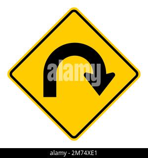 Return signal, hairpin curve to right sign isolated on white background Stock Vector