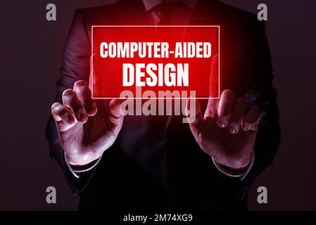 Conceptual caption Computer Aided Design. Business idea CAD industrial designing by using electronic devices Stock Photo