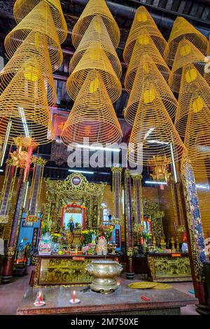 Can Tho, Vietnam - January 4, 2023: Views of the Chinese Ong temple in Can Tho, Vietnam. Stock Photo
