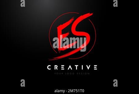 Red ES Brush Letter Logo Design. Artistic Handwritten Brush Letters Logo Concept Vector. Stock Vector