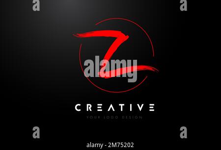 Red Z Brush Letter Logo Design. Artistic Handwritten Brush Letters Logo Concept Vector. Stock Vector