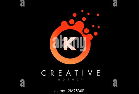 Orange k Dots Letter Logo. Blue Bubble Design Vector Illustration. Stock Vector