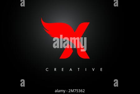 Red X Letter Wings Logo Design Icon. Flying Wing Letter Logo with Creative Black Wing Concept. Stock Vector