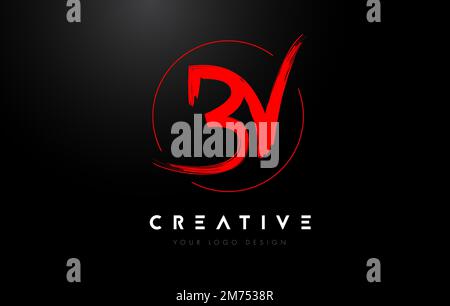 Red BV Brush Letter Logo Design. Artistic Handwritten Brush Letters Logo Concept Vector. Stock Vector