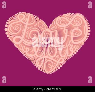 Love you inscription in the heart. Love 3d text effect. Valentine card template. Volumetric lettering. Stock Vector