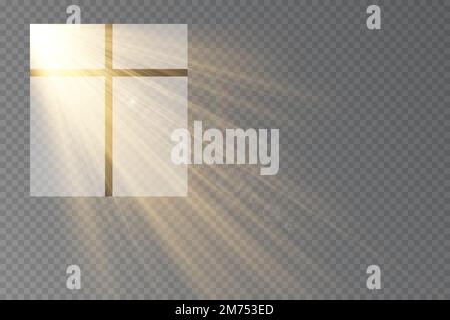 Sunny rays shine out the window. Vector transparent sunlight special lens flare light effect. Stock Vector