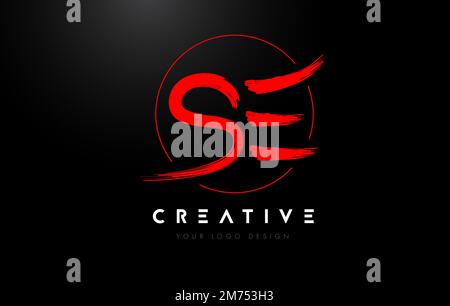 Red SE Brush Letter Logo Design. Artistic Handwritten Brush Letters Logo Concept Vector. Stock Vector
