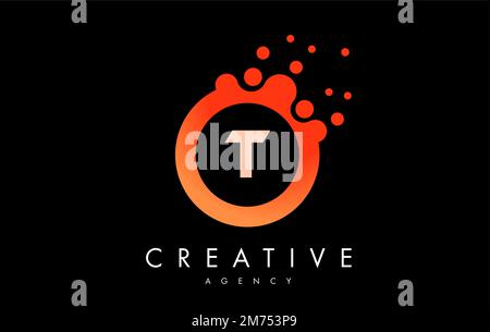 Orange t Dots Letter Logo. Blue Bubble Design Vector Illustration. Stock Vector
