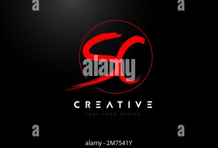 Red SC Brush Letter Logo Design. Artistic Handwritten Brush Letters Logo Concept Vector. Stock Vector