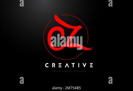 Red CZ Brush Letter Logo Design. Artistic Handwritten Brush Letters Logo Concept Vector. Stock Vector