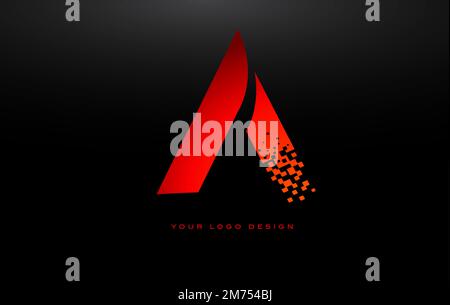 A Initial Letter Logo Design with Digital Pixels in Red Stock Vector