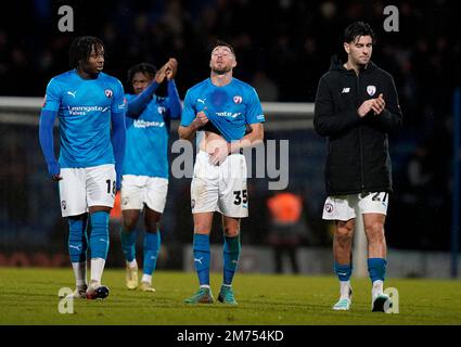 Chesterfield, UK. 7th Jan, 2023. Mike Jones of Chesterfield dejected on the final whistle during the The FA Cup match at the Technique Stadium, Chesterfield. Picture credit should read: Andrew Yates/Sportimage Credit: Sportimage/Alamy Live News Stock Photo