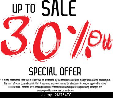 Sale Discount Tag 0% Percent Off Red Color Brush grunge Typography Text of an advertising campaign Stock Vector