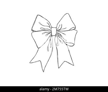 Beautiful festive bow with ribbons - line art illustration Stock Photo ...