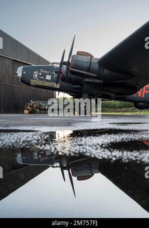 Handley Page Halifax world war 2 bomber and crew re-creation at Elvington Airfield, Yorkshire Air Museum. Photo shoot staged by Timeline Events with a Stock Photo
