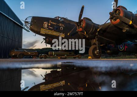 Handley Page Halifax world war 2 bomber and crew re-creation at Elvington Airfield, Yorkshire Air Museum. Photo shoot staged by Timeline Events with a Stock Photo