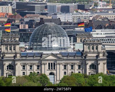 Cityscape view towards the Reichstag Dome as seen from the viewing platform of the Kollhoff Tower, Berlin, Germany, Europe Stock Photo