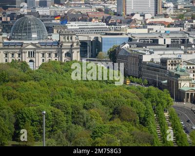 Cityscape view towards the Reichstag Dome and Chancellery as seen from the viewing platform of the Kollhoff Tower, Berlin, Germany, Europe Stock Photo