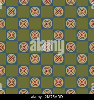 Hand drawn circle inside blue square pattern. Ethnic style background. Stock Vector
