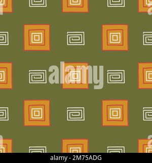 Tribal style square shape elements seamless pattern on green background Stock Vector