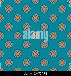 Blue circle with orange cross seamless pattern on blue background. Stock Vector
