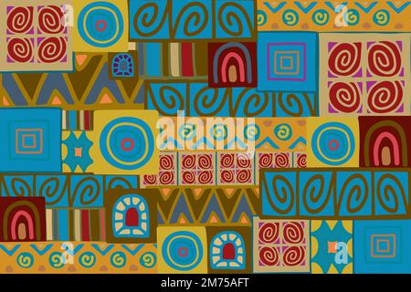 Colourful hand drawn organic shape elements seamless pattern. Ethnic style background. Stock Vector
