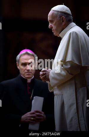 Monsignor Georg Gaenswein. photo: Pope Francis Monsignor Georg Gänswein attends a vigil prayer on the eve of the XIV General Assembly of the Synod of Bishops at St Peter's basilica on October 3, 2015 at the Vatican. Stock Photo