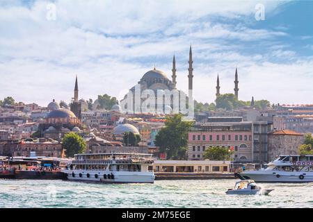 Summer city landscape - view of the promenade of Istanbul and the historical district of Fatih, in Turkey Stock Photo