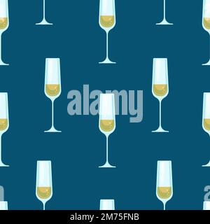 Glasses with alcohol seamless pattern. Vector print of glass transparent glasses on a colored background Stock Vector