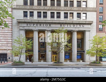 Superior Building was Cleveland’s tallest skyscraper when built in 1922. Originally known as Cleveland Discount Building (a bank). Stock Photo